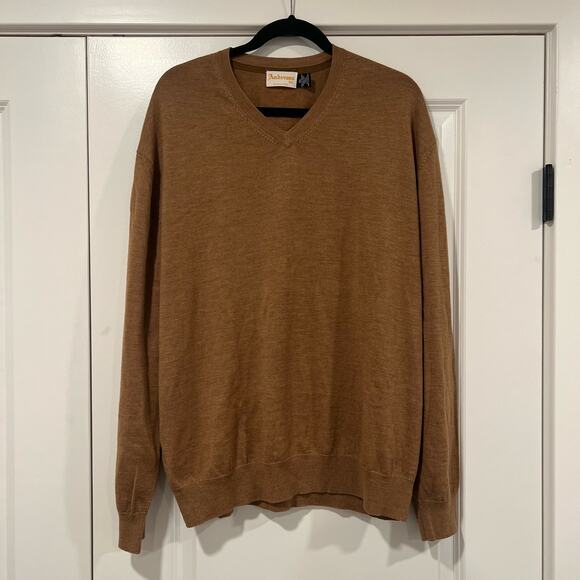 Andrews Inc. Men's Vneck Sweater 100% Extrafine Merino Wool Brown‎ Size XXL - Picture 1 of 8